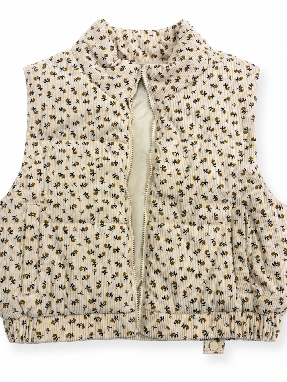 Floral Corduroy Puffer Vest - Cream